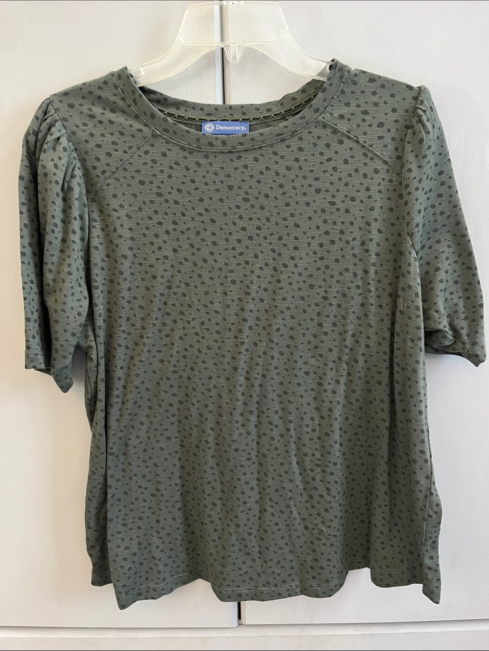 Democracy Olive Green Short Sleeve Dot-Print Tee